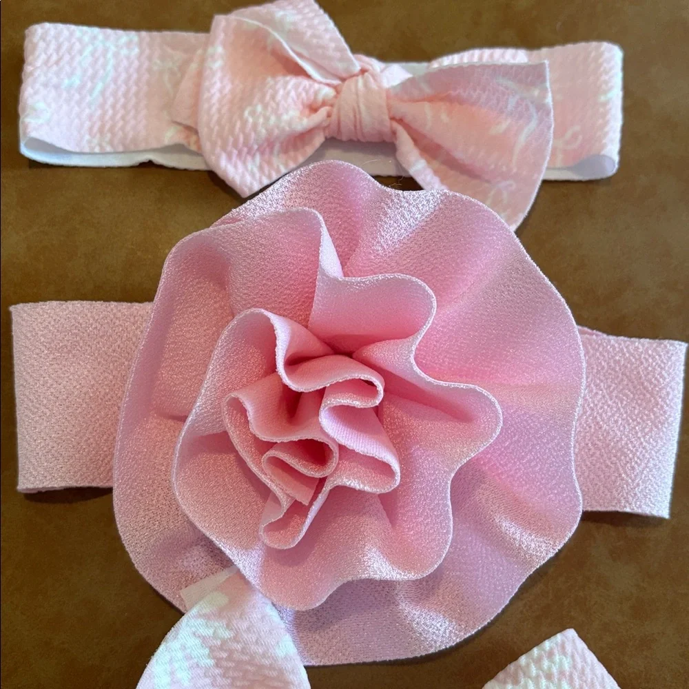 Pink Baby Headband Set – 5 Soft Floral & Bow Designs